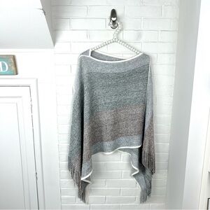Earth Tones Fringe Lightweight Knit Boho Poncho OSFM